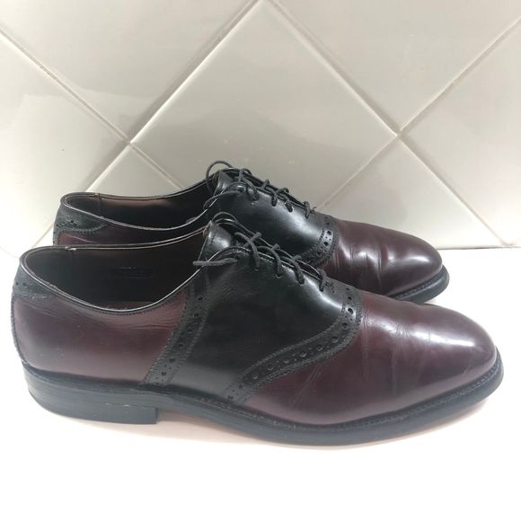Allen Edmonds Polo Black Burgundy Brogue Leather Oxford Mens Saddle Shoe 8.5 D main image 7